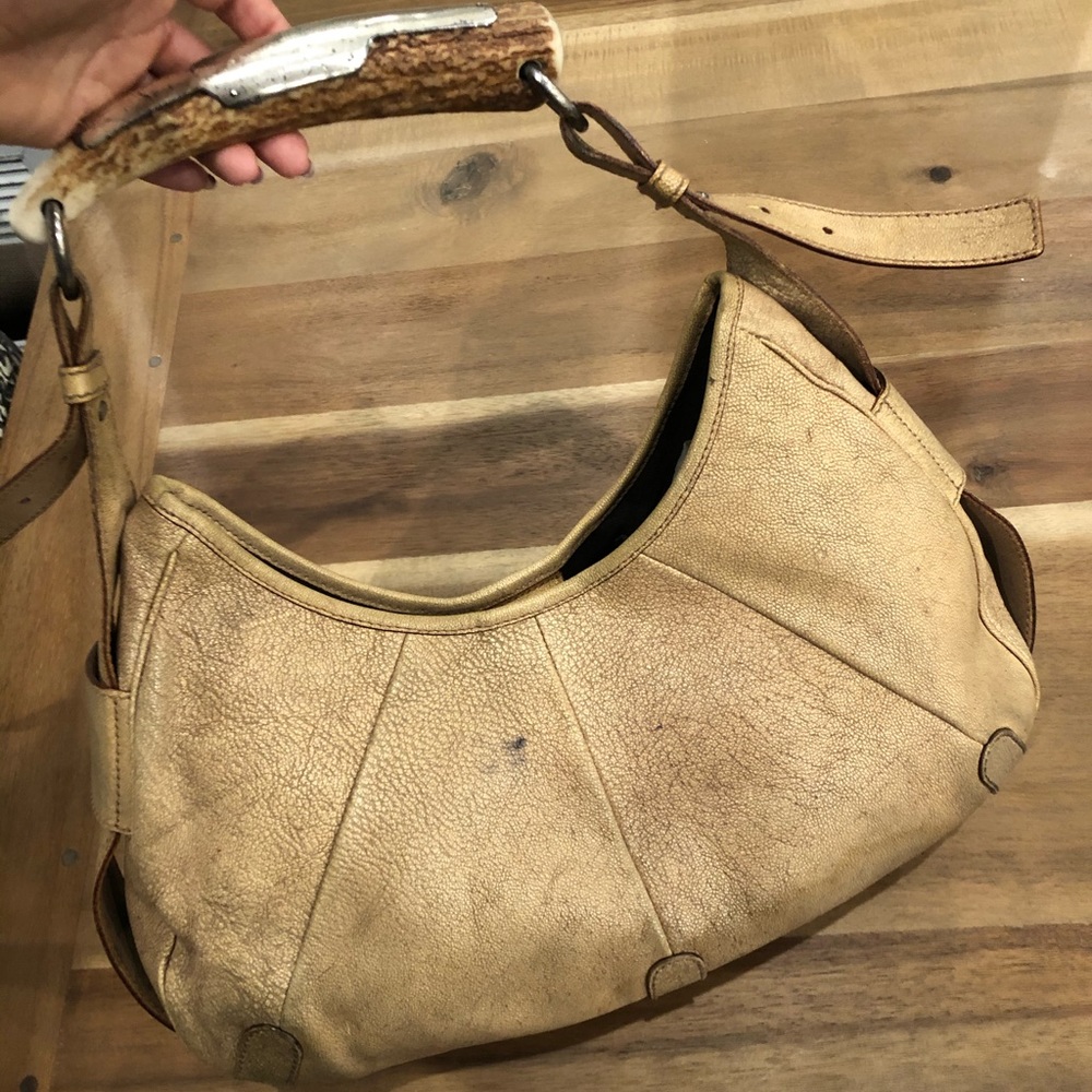 YSL tan distressed bag with bone & chrome details
